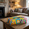 Bebeto Giant Pencils 400g x 2 on a coffee table in a cosy home living room setting