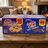 Two packs of House Of Lancaster Luxury Broken Chunky Cookies & Jaffa Cakes Mishapen 2kg commercial marketing layout on a reflective white surface