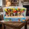 Two packs of Krazy Kandi Seaside Mini Rock Pops Fruit Flavour Hard Candy Lollipops 816g commercial marketing layout on a reflective white surface