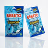 Two packs of Bebeto Freeze Dried Blue Raspberry Rings 12 x 35g commercial marketing layout on a reflective white surface