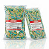 Two packs of Bebeto Fizzy Rainbow Belts Bites 2kg commercial marketing layout on a reflective white surface