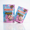 Two packs of Bebeto 12 x Freeze Dried Bubblegum Bottles 420g commercial marketing layout on a reflective white surface