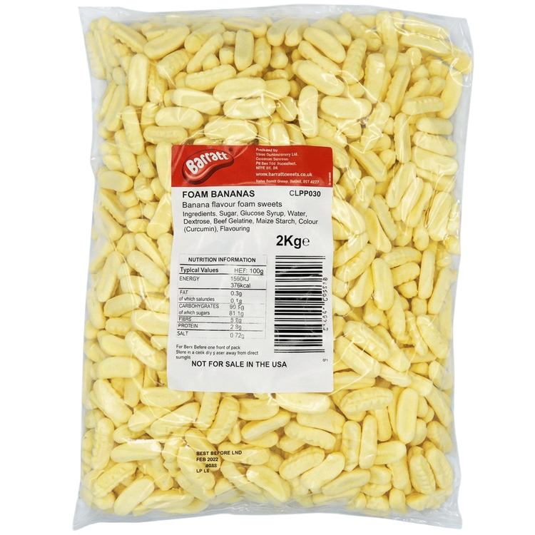 Barratt Foam Bananas Bag 2kg Pick & Mix Bulk Sweets