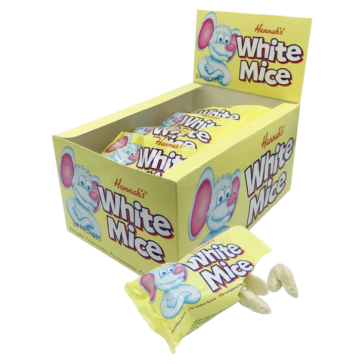 Hannahs White Mice Box Bags Inside 24x40g Pick & Mix Bulk Sweets