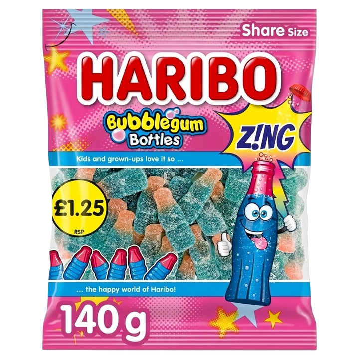 Haribo Bubblegum Bottles Zing Share Size Bags 1680g