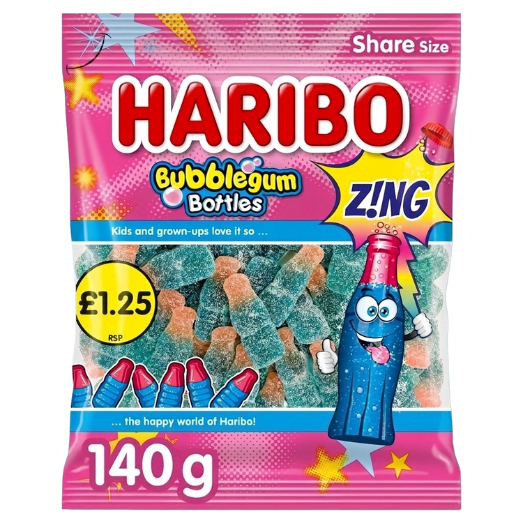 Haribo Bubblegum Bottles Zing Share Size Bags 1680g