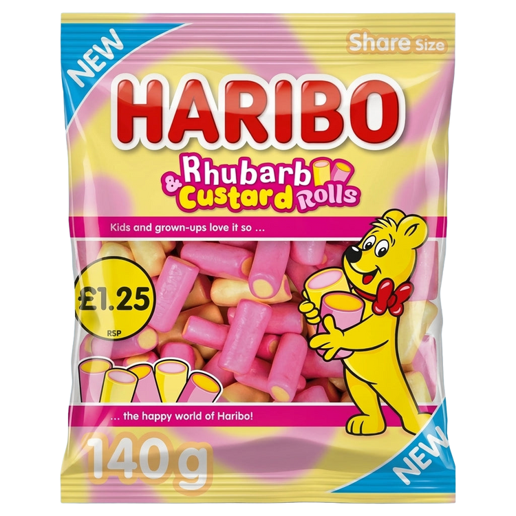 Haribo Rhubarb & Custard Rolls Share Size Bags 1680g