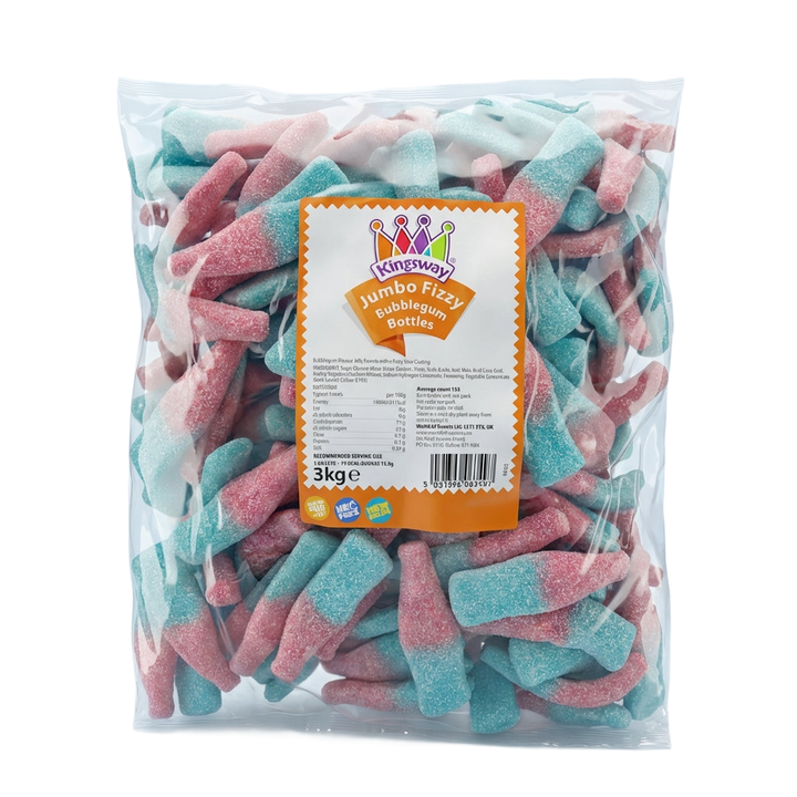 Kingsway Jumbo Fizzy Bubblegum Bottles 3kg Pick & Mix Bulk Sweets