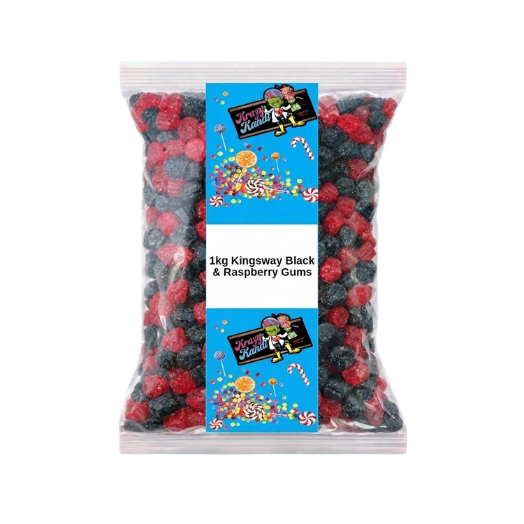 Krazy Kandi Black & Raspberry Gums 1kg Pick & Mix Bulk Sweets