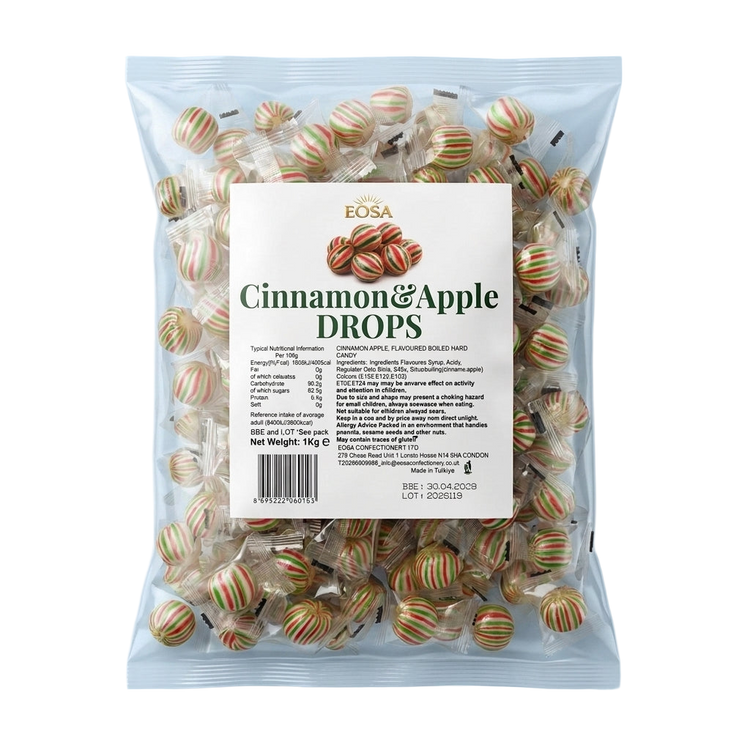 Eosa Cinnamon & Apple Drops Hard Rock Candy Individually Wrapped 1kg