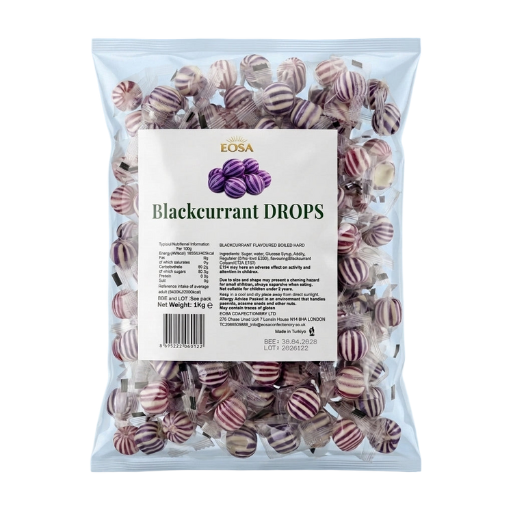 Eosa Blackcurrant Drops Hard Rock Candy Individually Wrapped 1kg