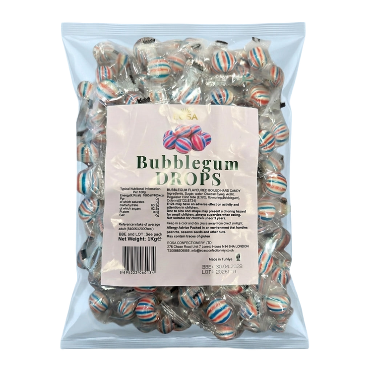 Eosa Bubblegum Drops Hard Rock Candy Individually Wrapped 1kg