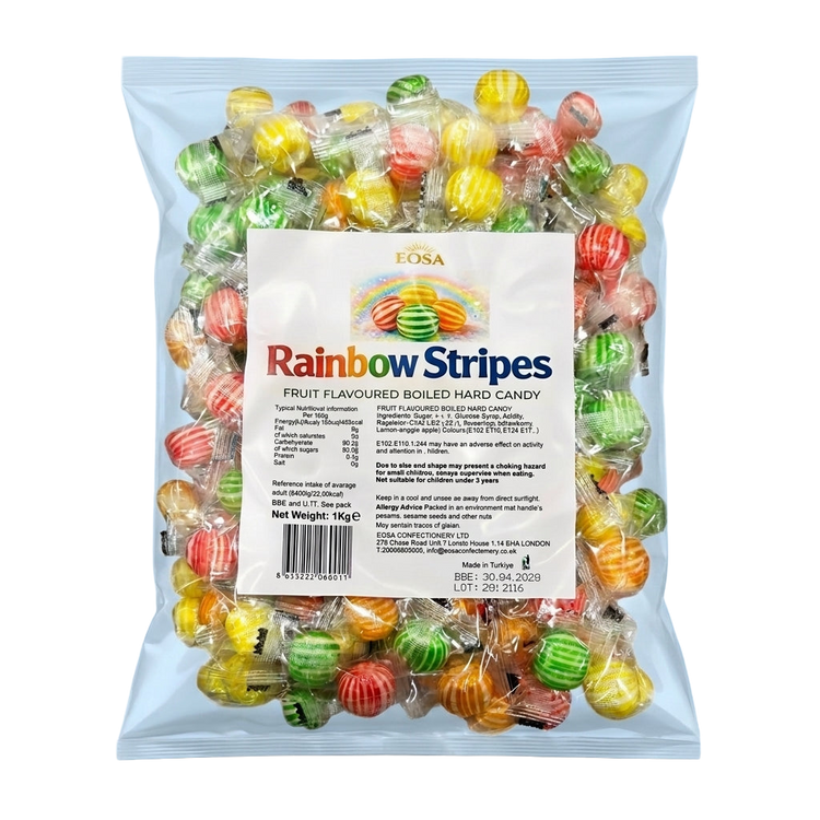 Eosa Rainbow Stripes Drops Hard Rock Candy Individually Wrapped 1kg