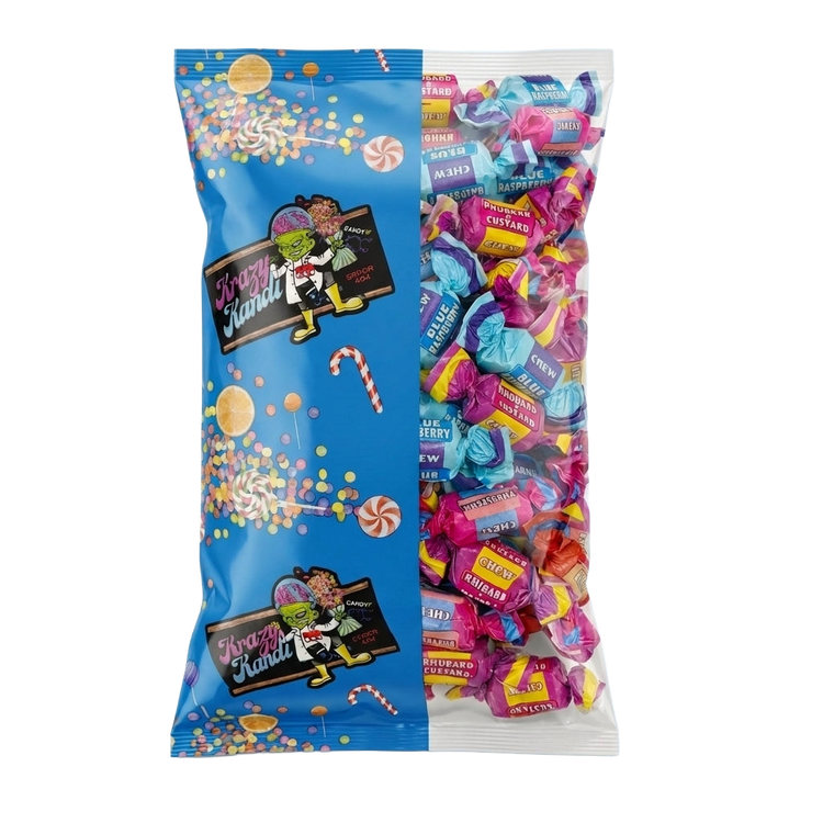 Krazy Kandi Retro Assorted Chew Flavours Bubblegum Blue Raspberry Rhubarb & Custard and Cola 1kg