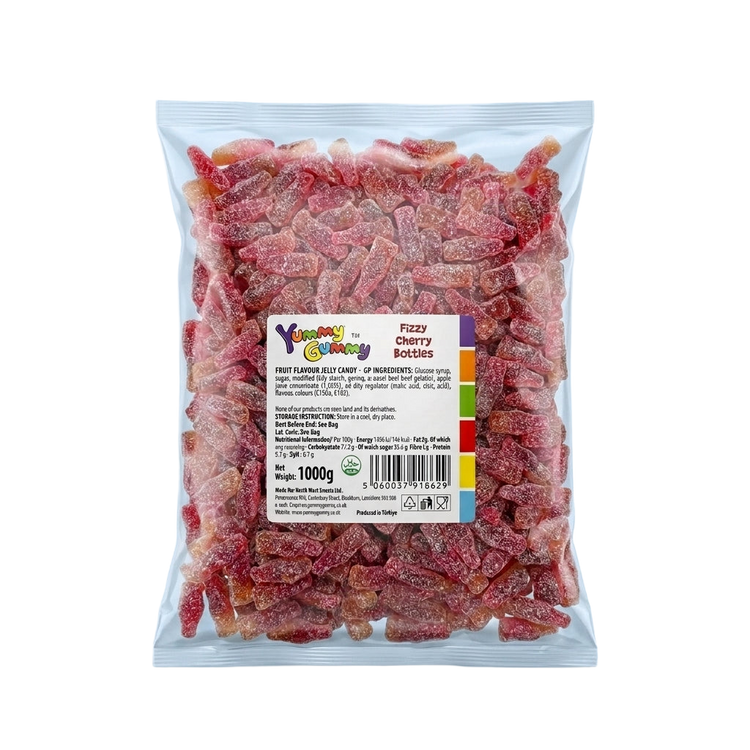 Krazy Kandi Yummy Gummy Fizzy Cherry Cola Bottles 1kg Sweets