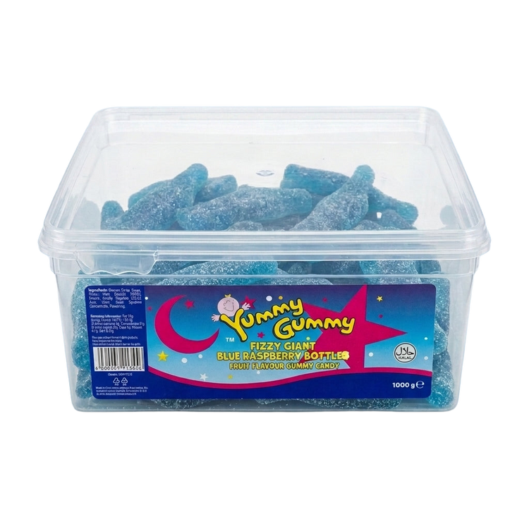 Krazy Kandi Yummy Gummy Fizzy Giant Blue Raspberry Bottles 1kg