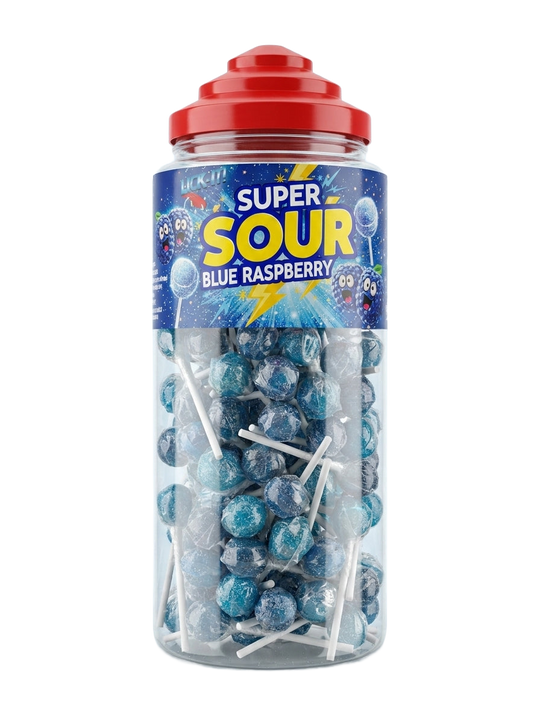 Lick It Super Sour Blue Raspberry Lollipops 150 Pieces Sweets