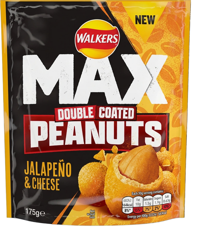 Max Double Coated Peanuts Jalapeno & Cheese Flavour 8 Pack 175g Dated 04/04/2026