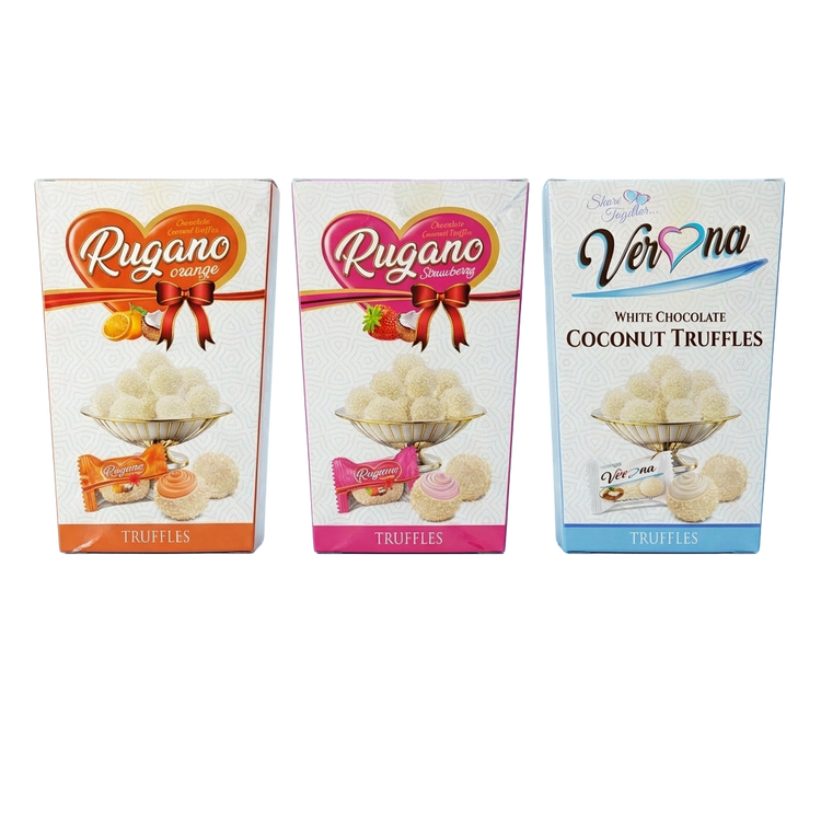 Rugano Bundle Strawberry Orange White Chocolate Coconut Truffles 450g