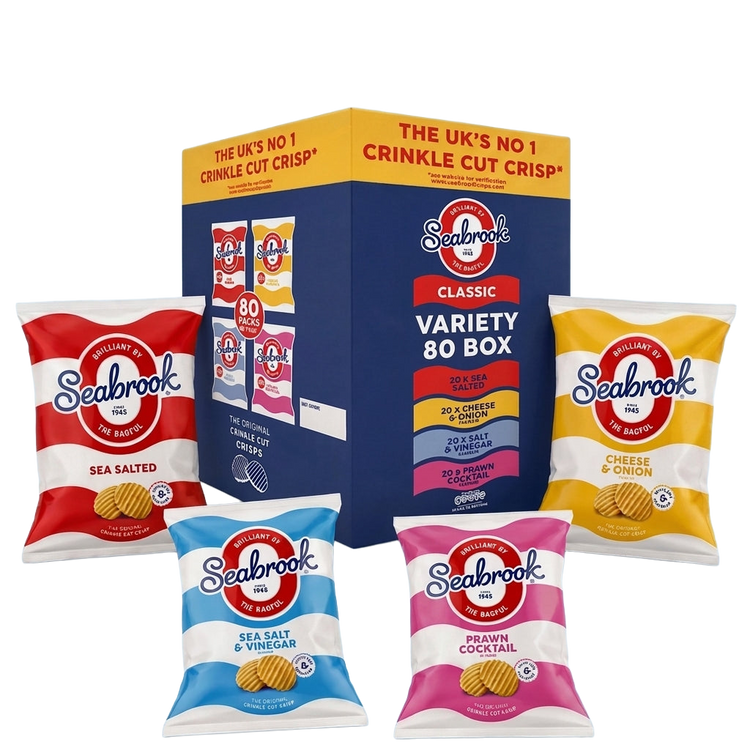 Seabrook Variety Packs Sea Salted Salt & Vinegar Prawn Cocktail Cheese & Onion 2kg