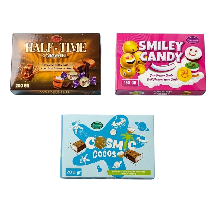 Sweetworld Bundle Half Time Caramel Smiley Candy Cosmic Cocos Coconut Bars 550g