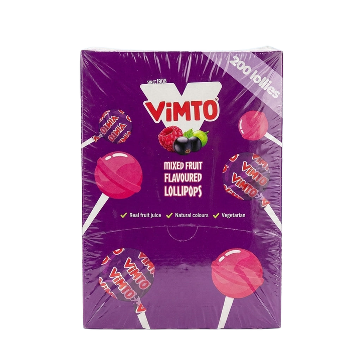 Swizzels Vimto Lollipops Box 200 Pieces Mixed Fruit Flavour Lollipops 1260g