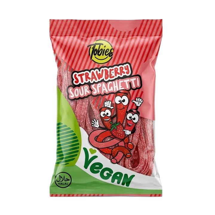 Tobies Strawberry Sour Spagetti Vegan and Halal 150g