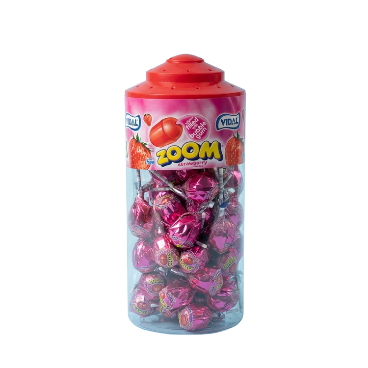 Vidal Strawberry Zoom Lollipops 50 x 29g Pick & Mix Bulk Sweets