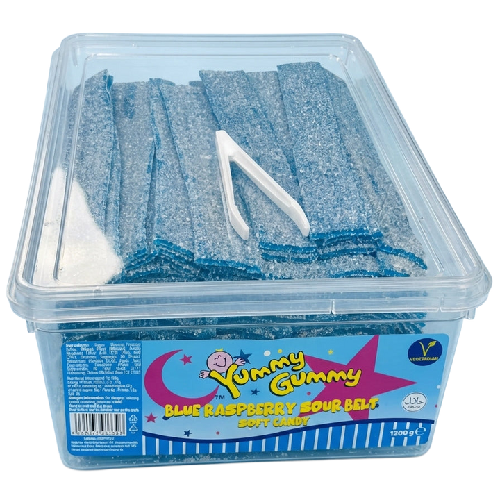 Yummy Gummy Blue Raspberry Belts Tub 1.2kg Pick & Mix Bulk Sweets