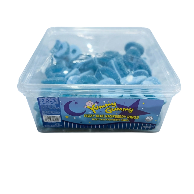Yummy Gummy Fizzy Blue Raspberry Rings Tub 1kg Pick & Mix Sweets