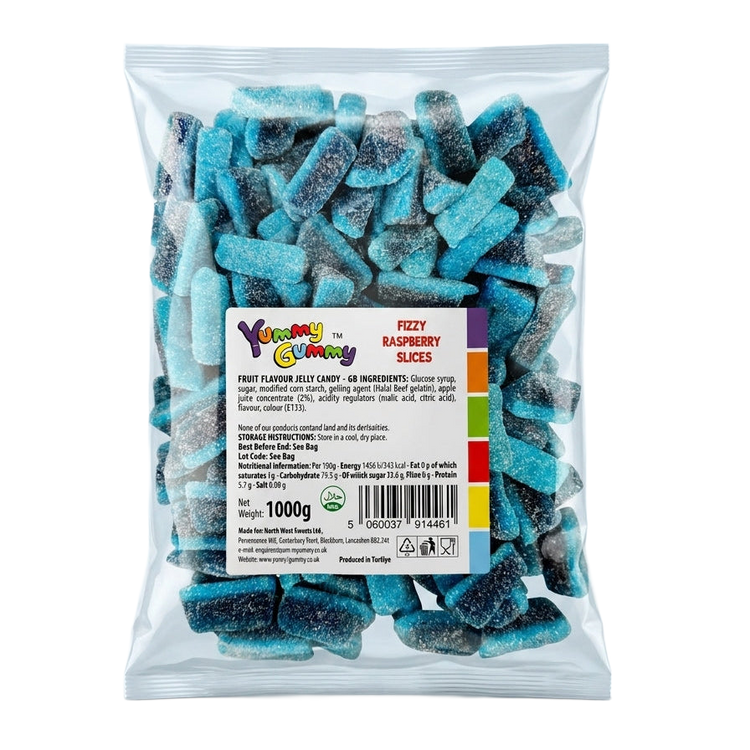 Yummy Gummy Fizzy Blue Slices 1kg Pick & Mix Bulk Sweets