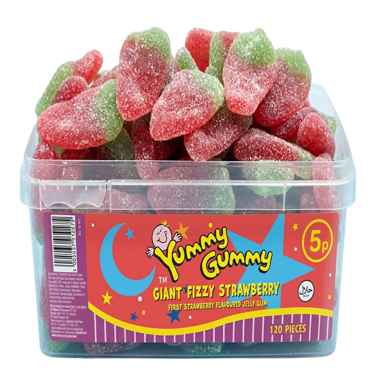 Yummy Gummy Fizzy Strawberries Tub 1kg Pick & Mix Bulk Sweets
