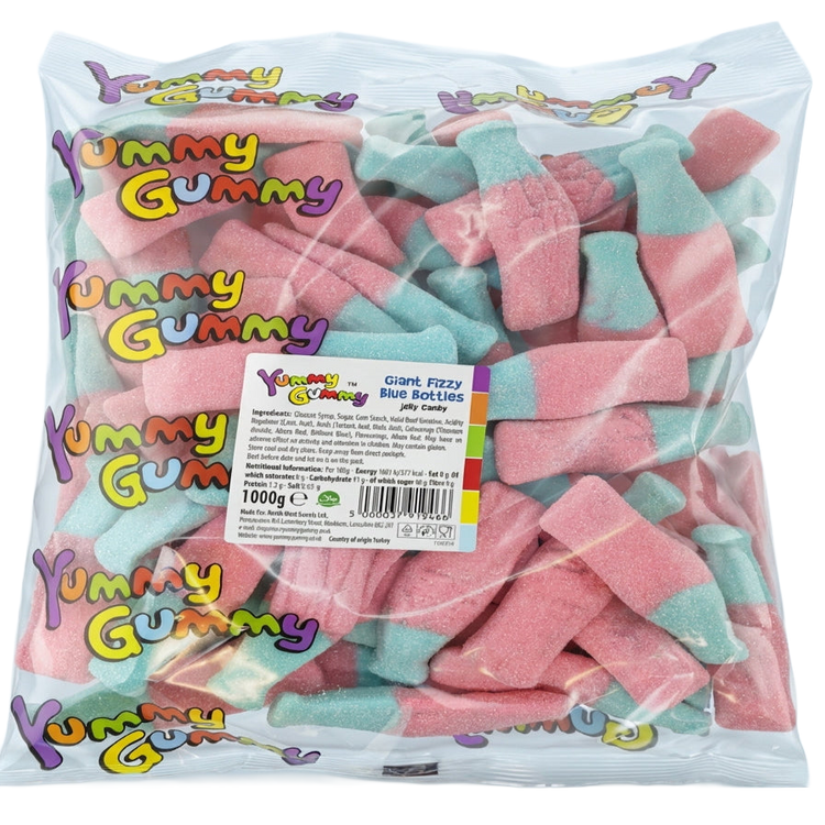 Yummy Gummy Giant Fizzy Blue Bottles 1kg Pick & Mix Bulk Sweets