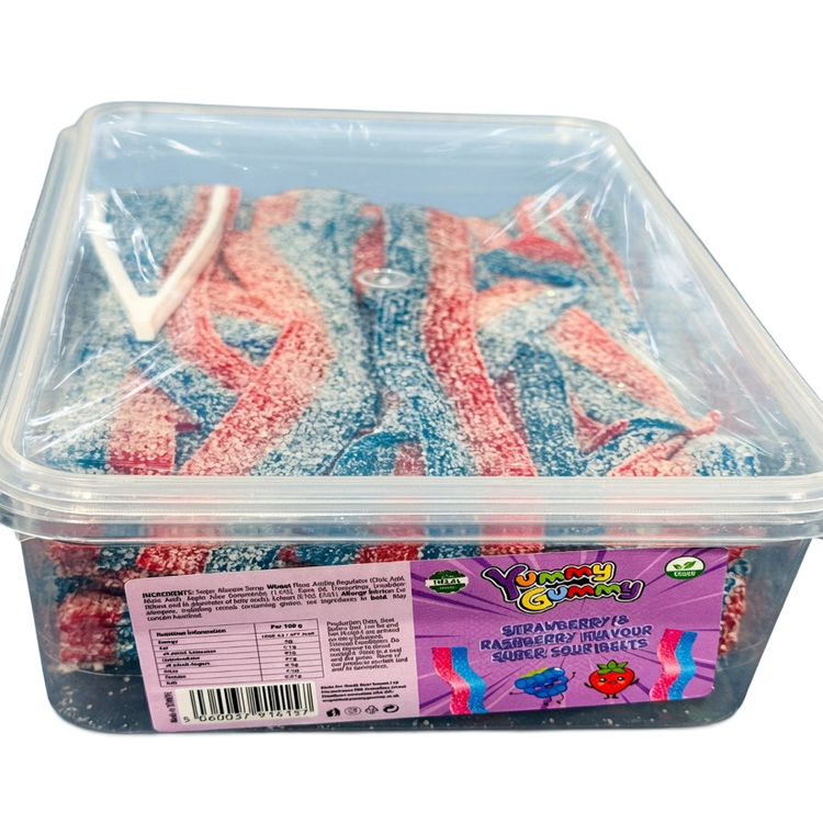 Yummy Gummy Strawberry & Raspberry Belts Tub 1.2kg Pick & Mix Sweets