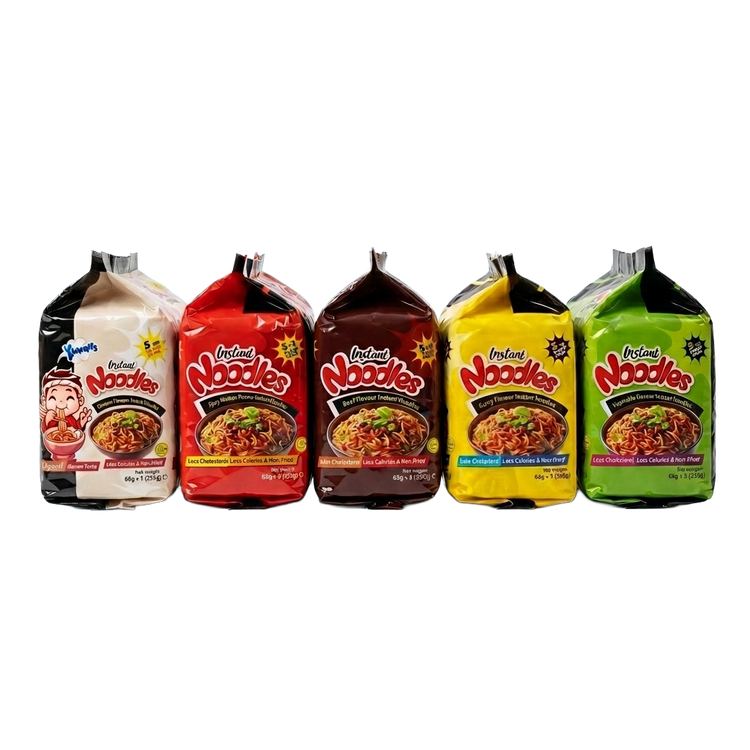 Yummys Instant Noodles Multi Flavour 5 Bags 25 Packs Spicy Chicken Beef Vegetable Curry 1625g